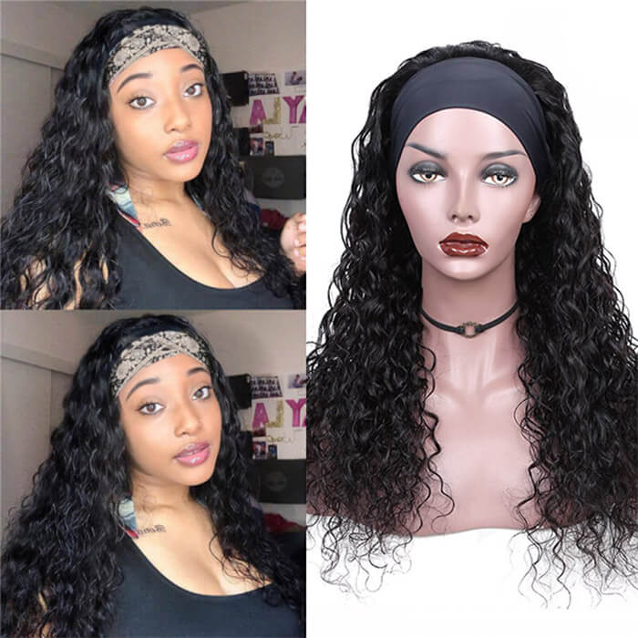 Water Wave Wigs Human Hair Headband Wigs Natural Wave Half Wigs Hermosa Hair