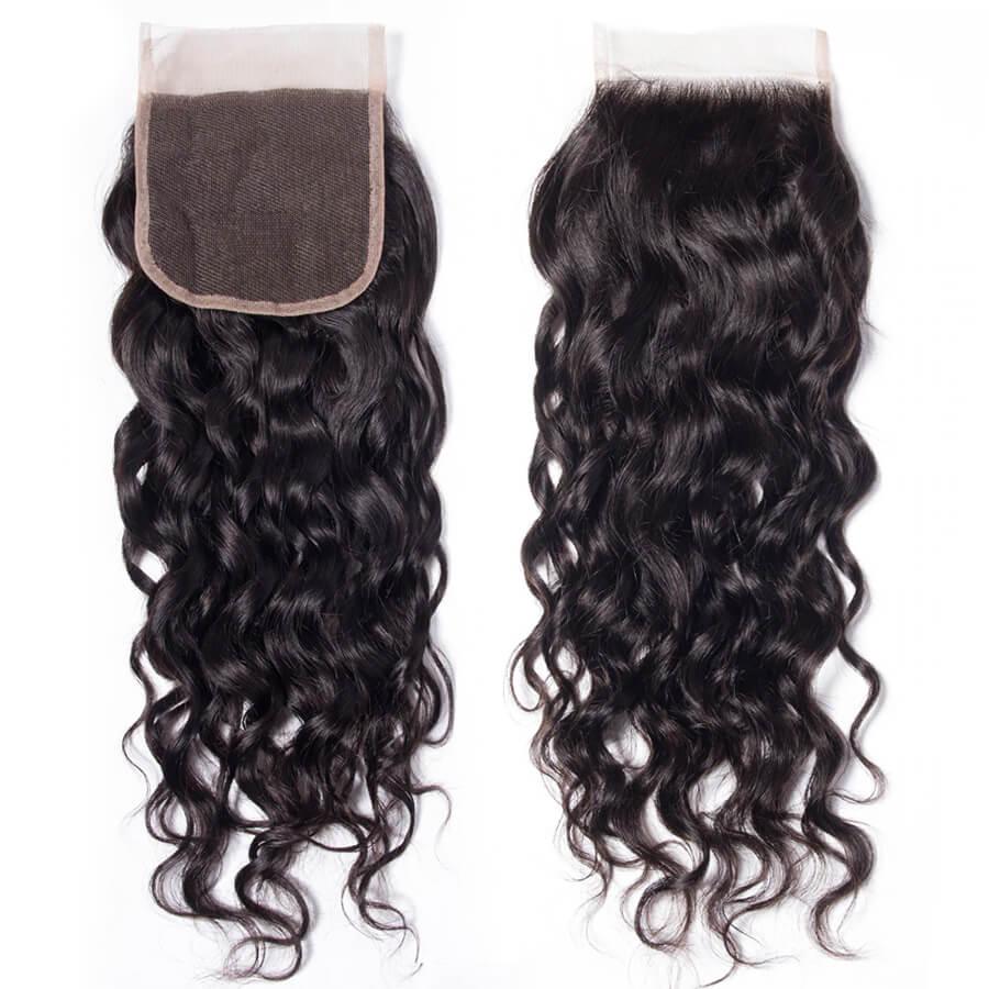 Malaysian Water Wave 4 Bundles With 4x4 Lace Closure Human Hair Closure With Bundle Deals hermosahair