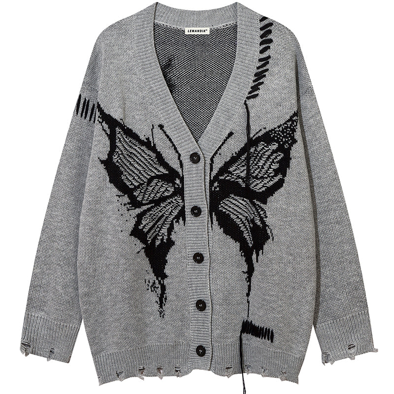 1984® Distressed Knit Cardigan Sweater Butterfly 1984