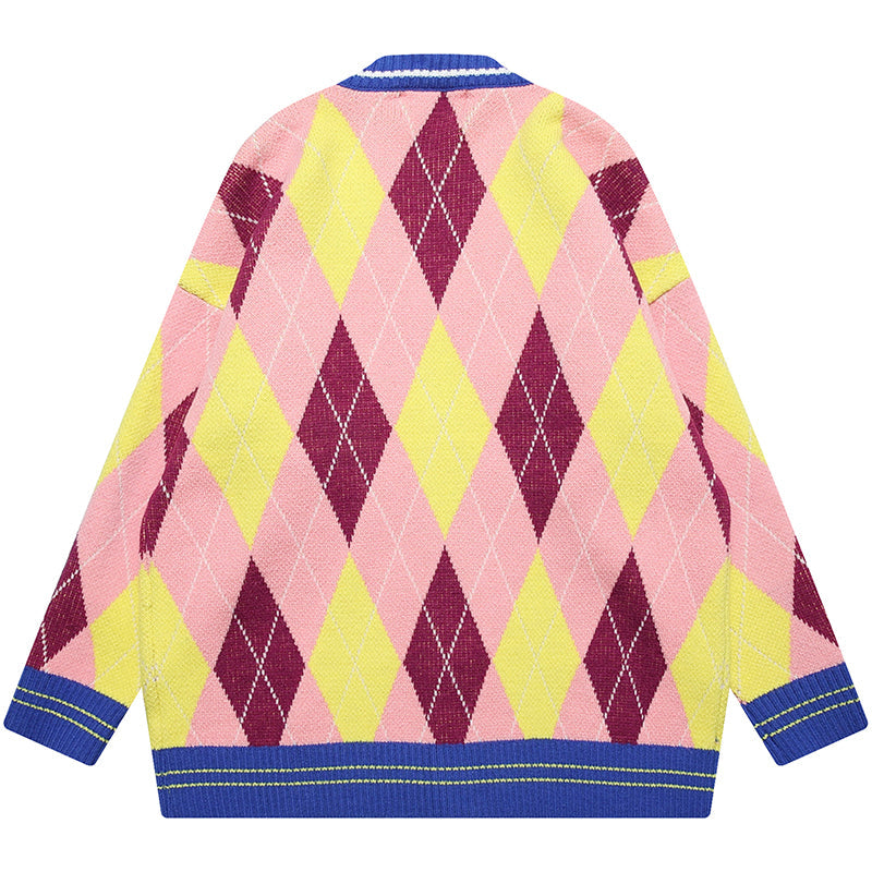 1984® Cozy Pink Argyle Knit Cardigan Sweater - 1984brand