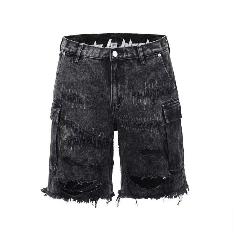 Repaired Denim Cargo Shorts - Black H.ESNTLS