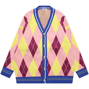 1984® Cozy Pink Argyle Knit Cardigan Sweater - 1984brand