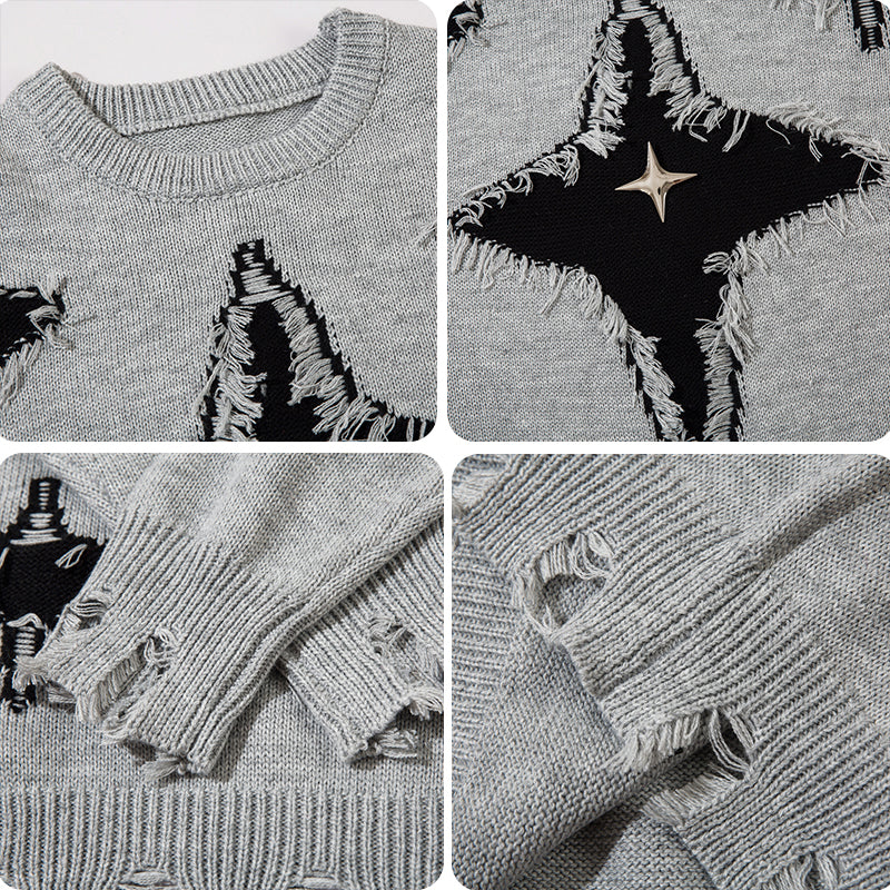 1984® Punk Style Distressed Star Knit Sweater 1984