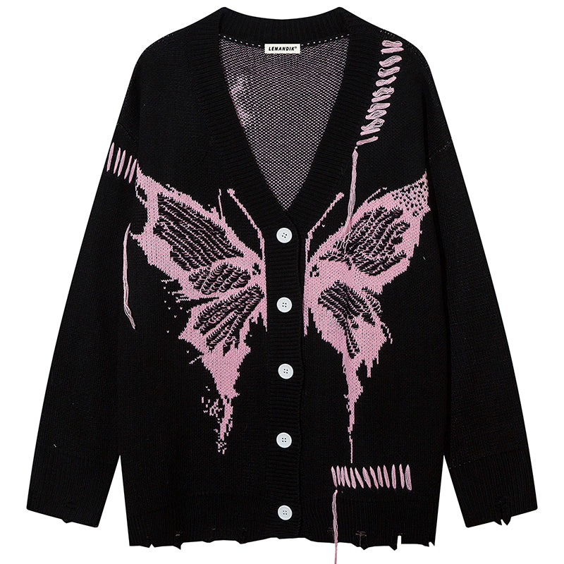 1984® Distressed Knit Cardigan Sweater Butterfly 1984