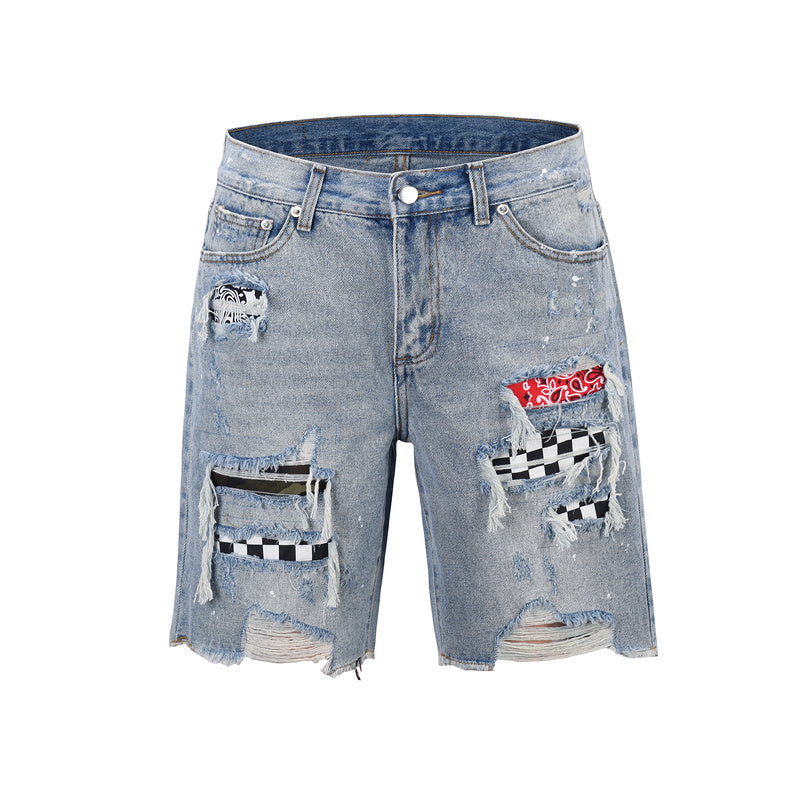 Checkered Paisley Shorts - Washed Blue Hype+Essentials