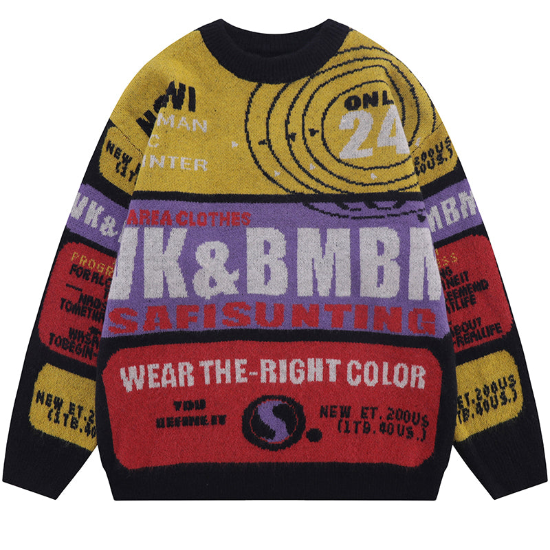 1984® American Style Graphic Sweater Colorful Letter - 1984brand