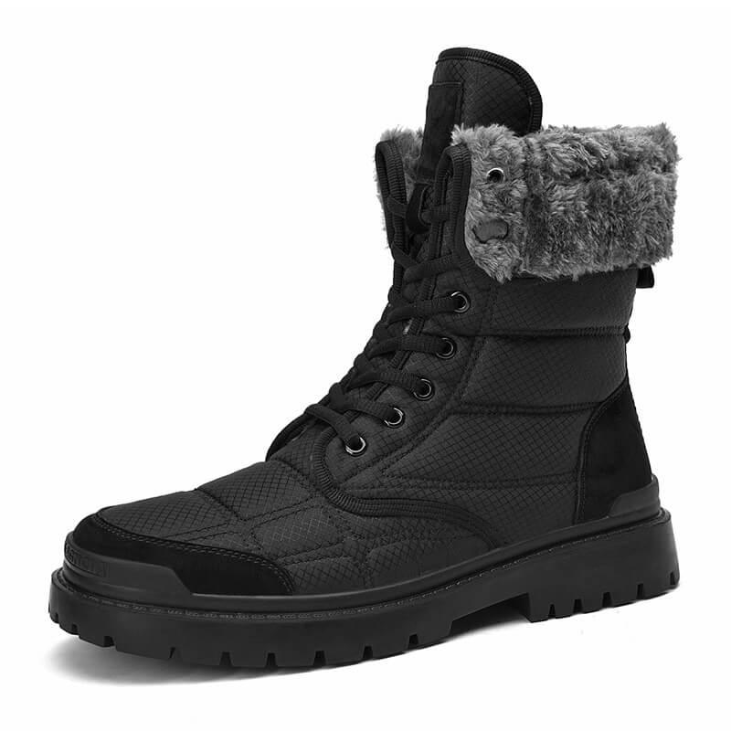 a pair of black boots with fur lined inside