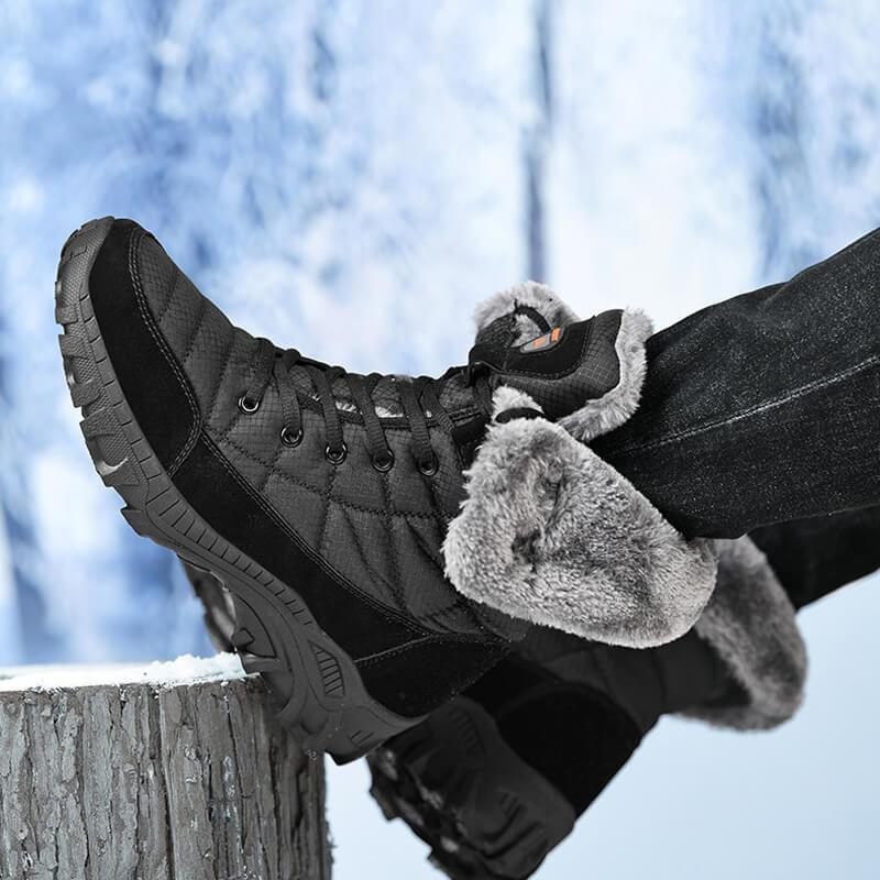 a pair of black boots with a fur lining on them