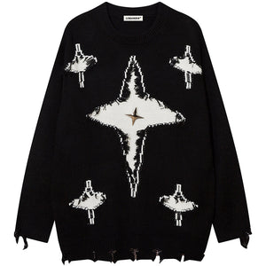 1984® Punk Style Distressed Star Knit Sweater 1984