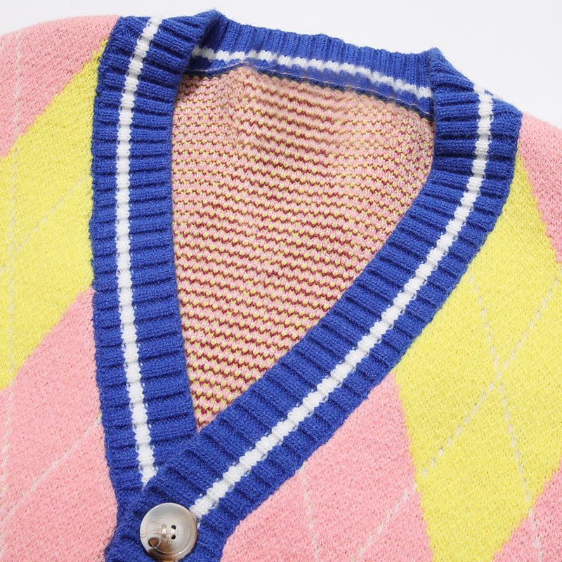 1984® Cozy Pink Argyle Knit Cardigan Sweater - 1984brand