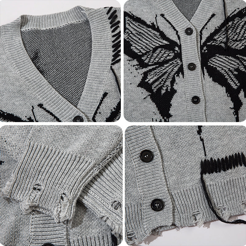 1984® Distressed Knit Cardigan Sweater Butterfly 1984