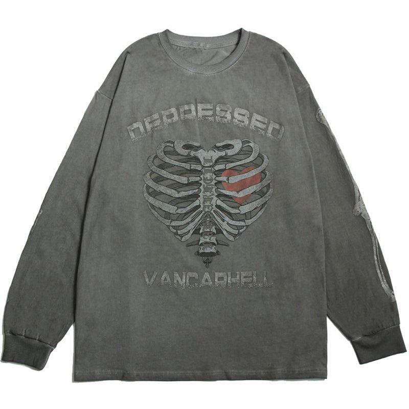 Distressed Sweat Shirt Long Sleeve Skeleton Heart 1688-TIFO