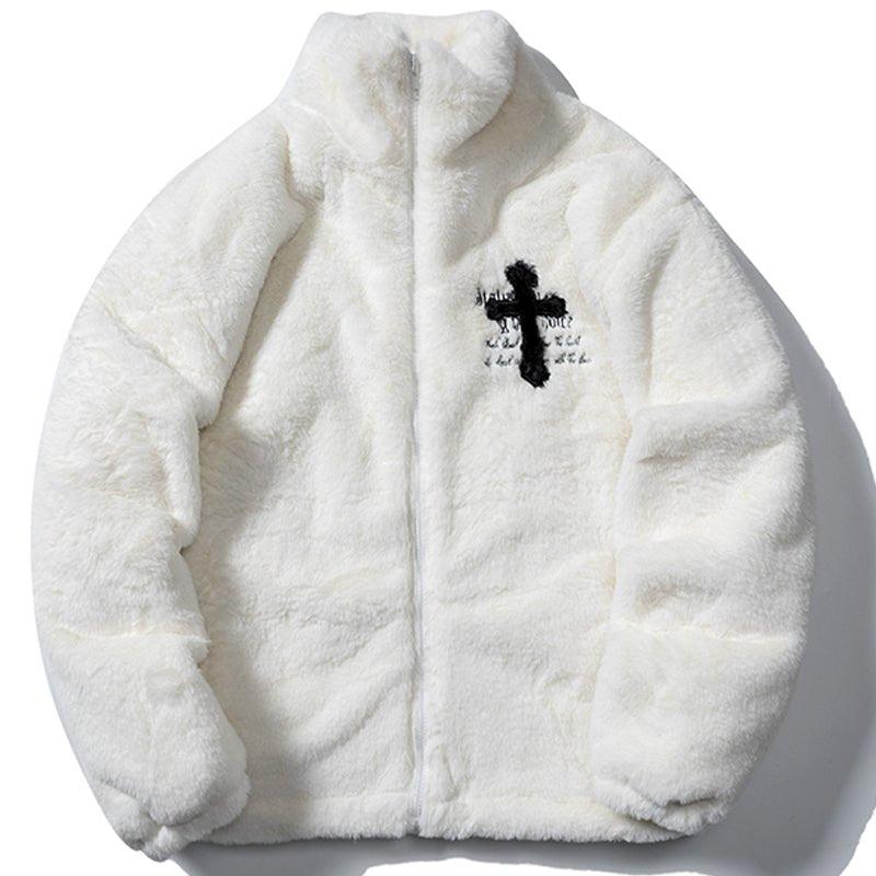 Lemadik Faux Fur Winter Coat Embroidery Cross 1984