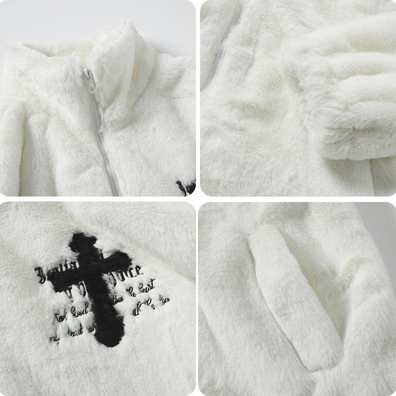 Lemadik Faux Fur Winter Coat Embroidery Cross 1984