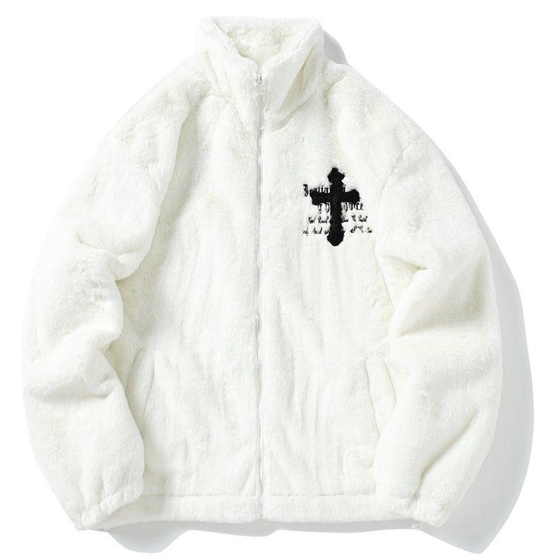 Lemadik Faux Fur Winter Coat Embroidery Cross 1984