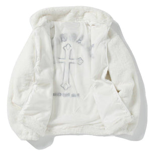 Lemadik Faux Fur Winter Coat Embroidery Cross 1984