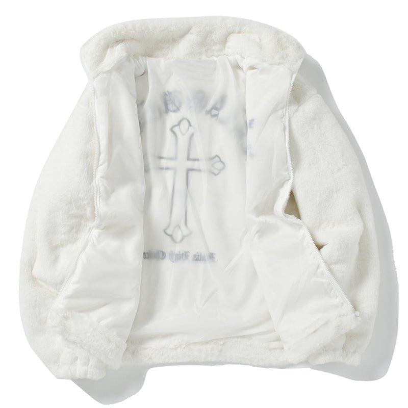 Lemadik Faux Fur Winter Coat Embroidery Cross 1984