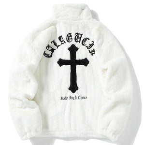 Lemadik Faux Fur Winter Coat Embroidery Cross 1984