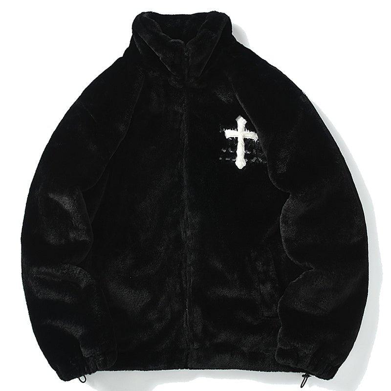 Lemadik Faux Fur Winter Coat Embroidery Cross 1984