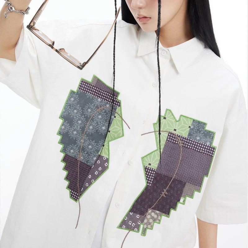 1984 Casual Short Sleeve Shirt Heart Patchwork 1984