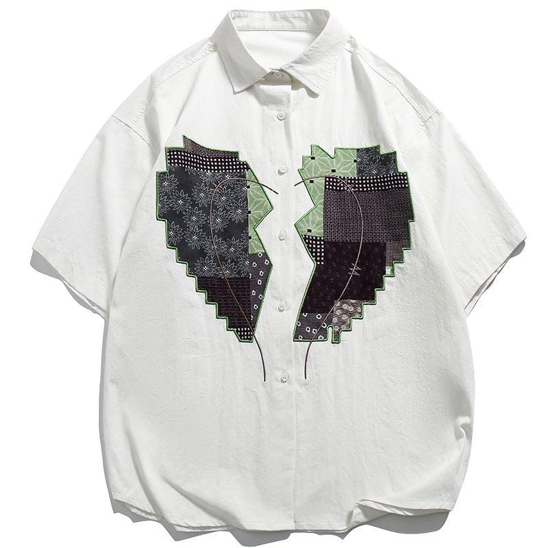 1984 Casual Short Sleeve Shirt Heart Patchwork 1984
