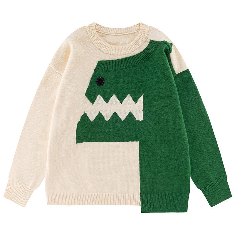 1984 Cute Casual Knit Sweater Dinosaur Patchwork 1984