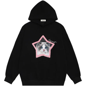 1984 Cute Hoodie Flocked Star Cat 1984