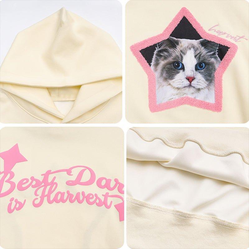 1984 Cute Hoodie Flocked Star Cat 1984