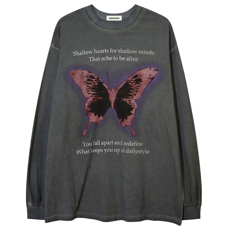 1984 Dark Washed L/S Shirt Butterfly Print 1984