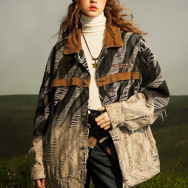 1984 Distressed Denim Jacket Gradient Color 1984