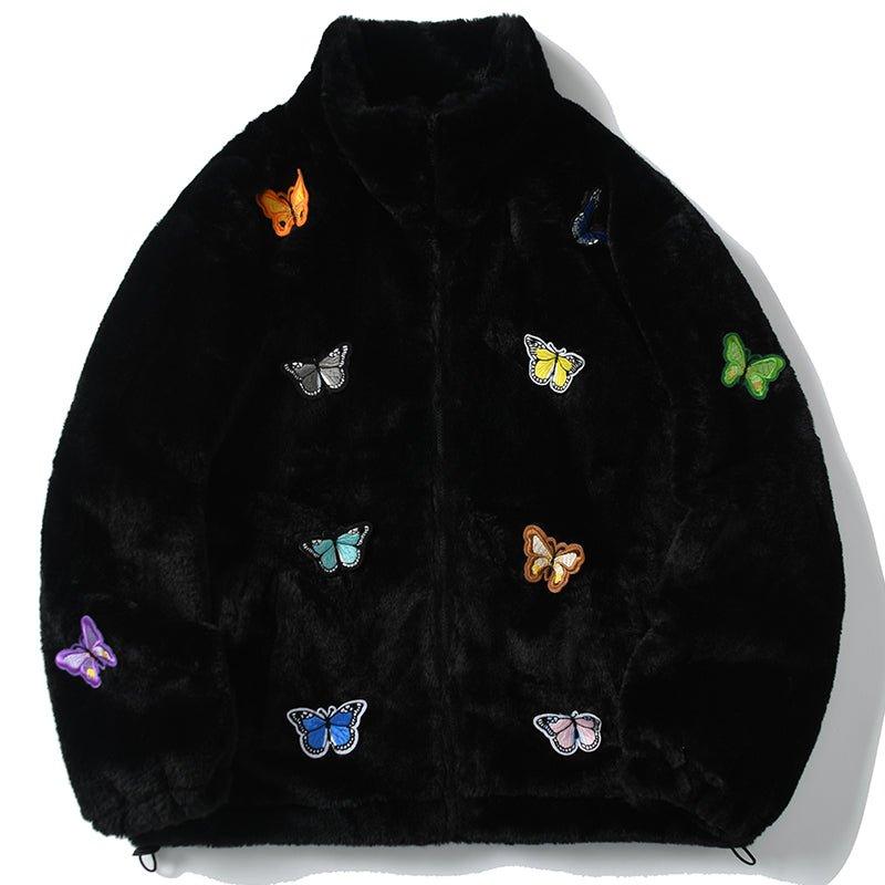 1984 Faux Fur Winter Coat Colorful Butterfly 1984
