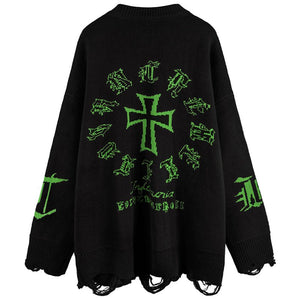 1984 Gothic Punk Ripped Sweater Cross 1984