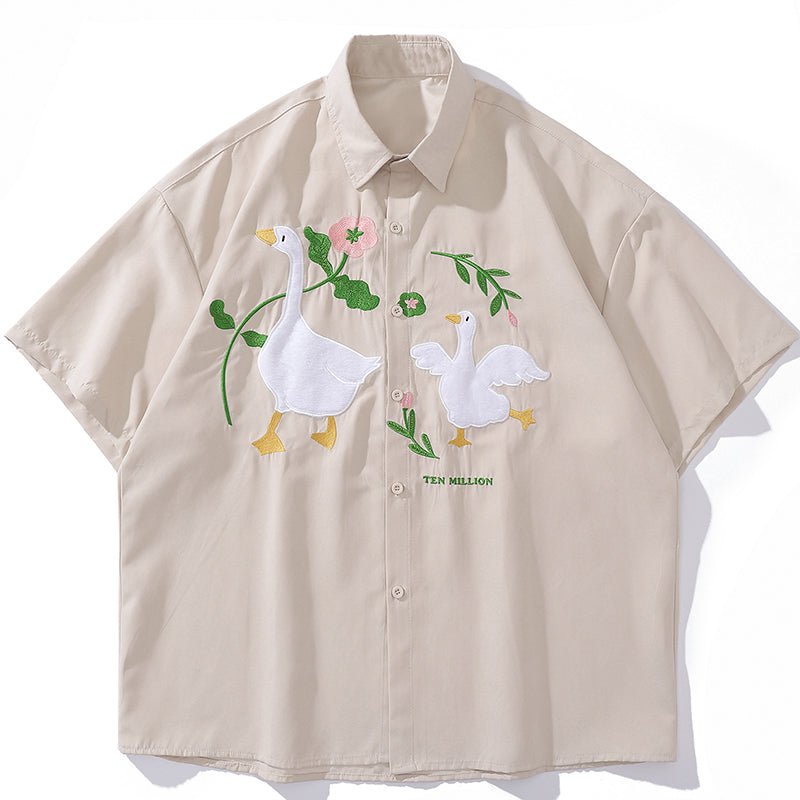 1984 Interested Summer Shirt Goose and Flowers 1984