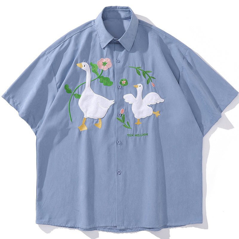 1984 Interested Summer Shirt Goose and Flowers 1984