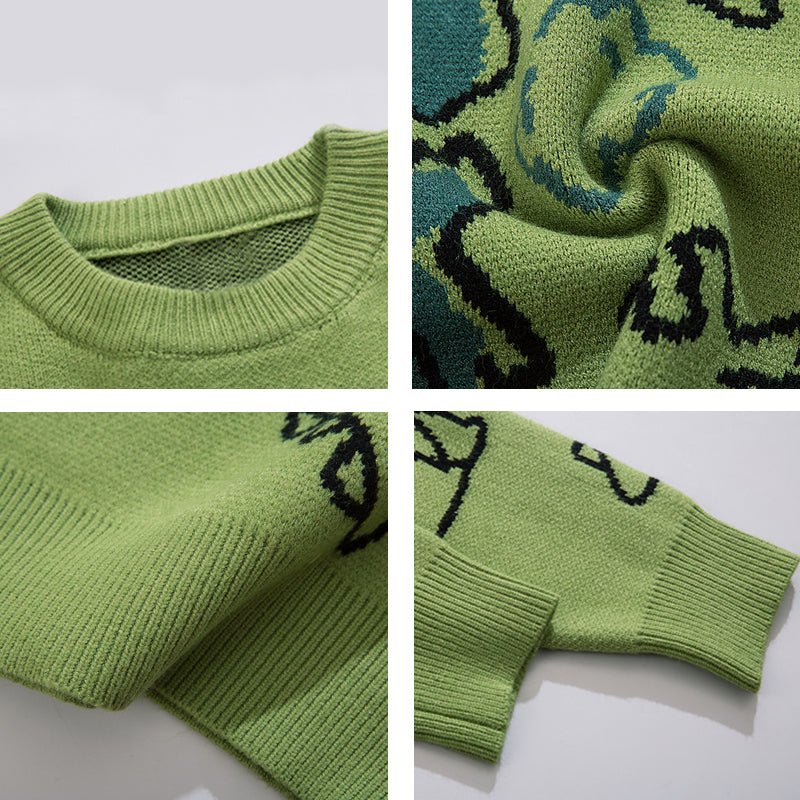 1984 Warm Knitted Sweater Full Dinosaur 1984