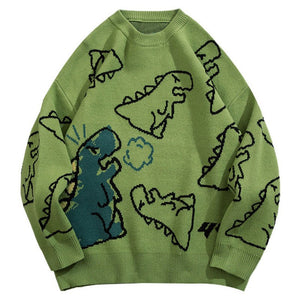 1984 Warm Knitted Sweater Full Dinosaur 1984