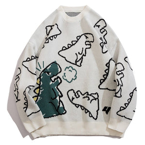 1984 Warm Knitted Sweater Full Dinosaur 1984